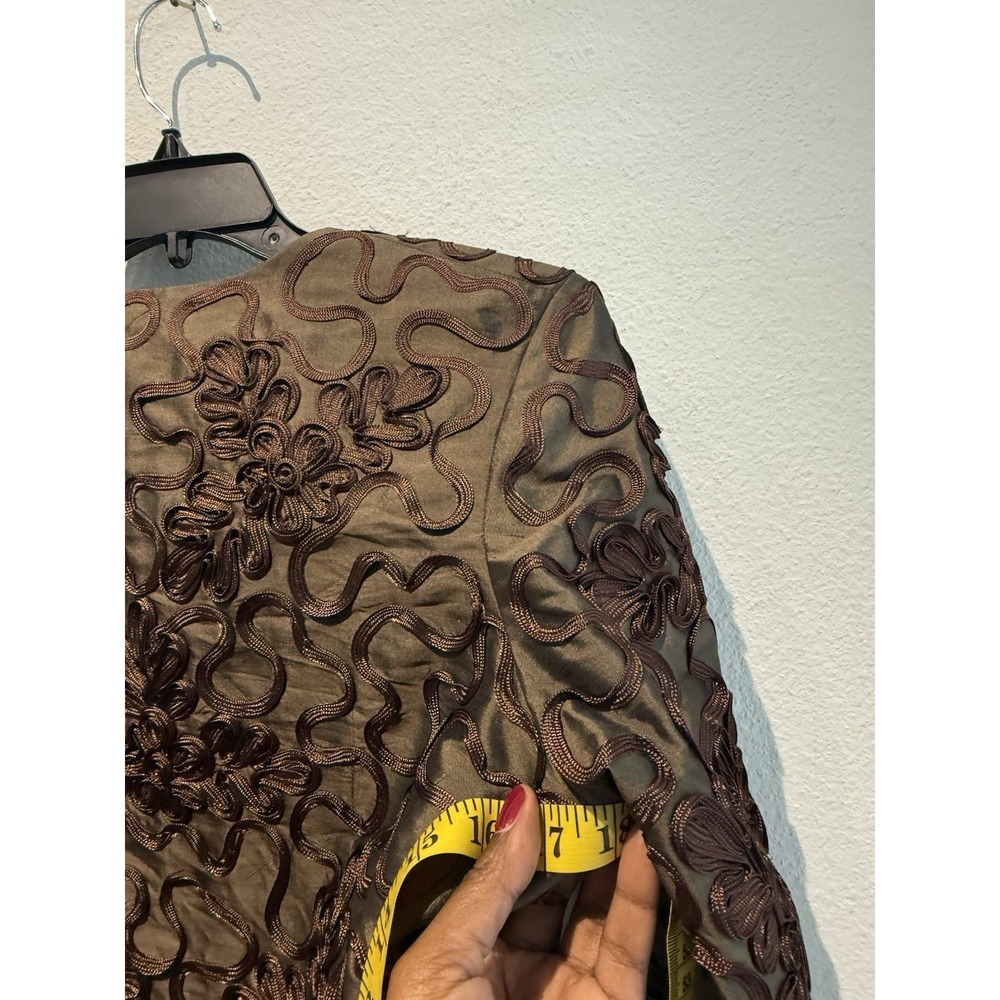 Brown Geometric Woman's Thai Silk Cropped Jacket Design Artisan Handmade Vintage - Picture 10 of 10